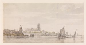 Ansicht der Groote Kerk in Dordrecht vom Fluss Maas von Aelbert Cuyp