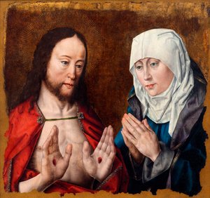 Christus zeigt seiner Mutter die Nagelwunden in seinen Händen, um 1490