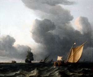 Zwei niederländische Schiffe und ein Kriegsschiff von Aernout Smit