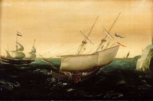 Ein niederländisches Schiff hart am Wind, ca. 1610 von Aert Anthonisz