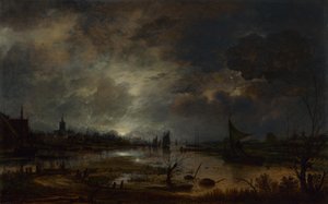 Ein Fluss in der Nähe einer Stadt bei Mondschein, ca. 1645 von Aert van der Neer