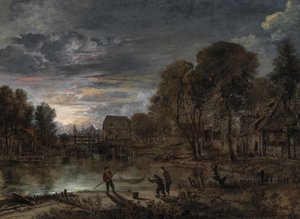 Nächtliche Landschaft mit Fischern von Aert van der Neer