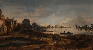 Flussansicht bei Mondschein, ca. 1645 von Aert van der Neer