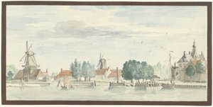 Ansicht von Dordrecht mit dem Rietdijkstor und Windmühlen von Aert Schouman