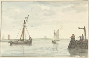Der steinerne Leuchtturm und die Hafenmole von Durgerdam von Aert Schouman