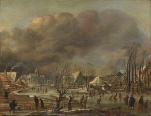 Winterlandschaft mit Kirche und Bauernhäusern