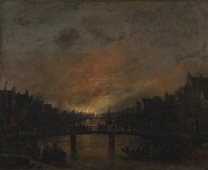 Feuer in Amsterdam bei Nacht