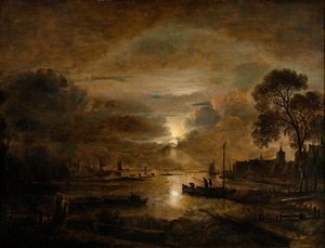 Mondlicht an einem niederländischen Fluss, ca. 1650 von Aert van der Neer