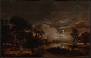 Mondscheinlandschaft mit Blick auf den Neuen Amstel und Schloss Kostverloren
