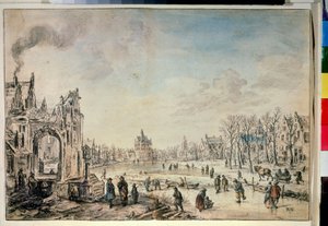 Winterlandschaft mit Schlittschuhläufern von Aert van der Neer