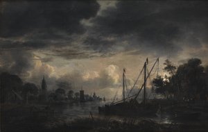 Flusslandschaft im Mondlicht
