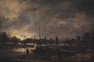 Der Mondaufgang über einem Dorf von Aert van der Neer