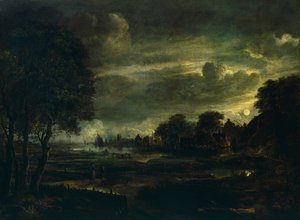 Dorf im Mondlicht von Aert van der Neer