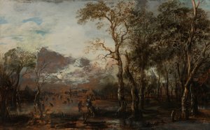 Waldlandschaft mit Jäger/Winterlandschaft von Aert van der Neer