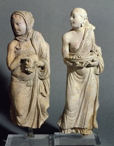 Zwei Statuetten stehender Mönche, aus Hadda, 1.-4. Jahrhundert