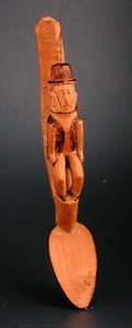 Figur eines europäischen Mannes, sitzend auf dem Schaft eines Löffels, Südostafrika, spätes 19. Jahrhundert