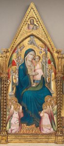 Madonna mit Kind auf dem Thron mit zwölf Engeln und dem segnenden Christus