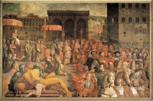 Papst Leo X. (Giovanni de Medici) kehrt nach seiner Wahl nach Florenz zurück von Agnolo Bronzino