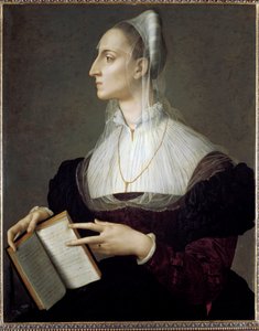 Porträt der italienischen Dichterin Laura Battiferri, die die Sonette von Petrarca liest von Agnolo Bronzino
