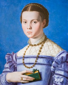 Porträt eines Mädchens mit einem Buch, möglicherweise Giulia di Alessandro de Medici von Agnolo Bronzino