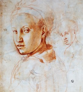 Kopf einer jungen Frau, von Agnolo Bronzino, Zeichnung, Italien von Jacopo Pontormo