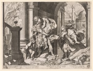 Aeneas und seine Familie fliehen aus Troja von Agostino Carracci