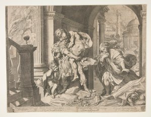Aeneas und seine Familie fliehen aus Troja von Agostino Carracci