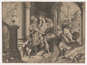 Aeneas und seine Familie fliehen aus Troja, 1595