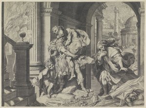 Aeneas flieht mit seiner Familie aus Troja von Agostino Carracci