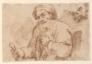 Halblängenskizze eines älteren Pilgers von Agostino Carracci