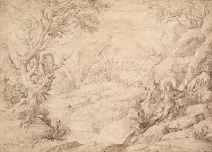 Landschaft mit der Versuchung Christi von Agostino Carracci