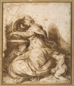 Madonna und Kind mit dem schlafenden Johannes (alle schlafen) von Agostino Carracci