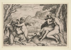 Pan von Amor bezwungen von Agostino Carracci