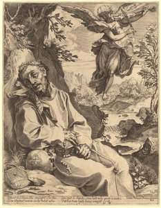 Der heilige Franziskus getröstet vom musikalischen Engel von Agostino Carracci