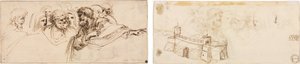 Studie von Köpfen (recto); Zinnenfestung (verso)