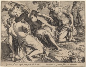 Merkur und die drei Grazien von Agostino Carracci after Jacopo Tintoretto