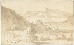 Berglandschaft mit einem See und einem Schloss