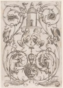 Groteskes Ornament mit Satyrn, aus einem Satz von zwanzig Ornamenttafeln