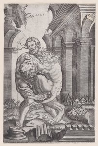 Herkules erwürgt den nemeischen Löwen, datiert 1528