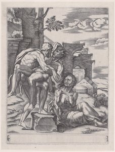 Herkules und Antäus, datiert 1533 von Agostino Veneziano