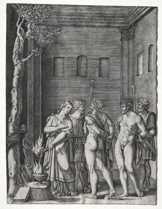 Orestes und Pylades werden Iphigenie zum Opfer gebracht von Agostino Veneziano