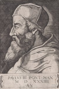 Papst Paul III. in einer Schädelkappe
