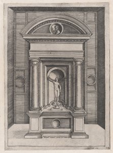 Speculum Romanae Magnificentiae: Der Altar des Jupiter im ältesten Tempel auf dem C..., ca. 1514-36 von Agostino Veneziano.