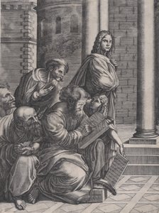 Die Gruppe aus Raphaels Schule von Athen, datiert 1523 von Agostino Veneziano