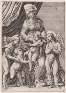 Die Jungfrau, das Christkind, der kleine Johannes und zwei Engel von Agostino Veneziano