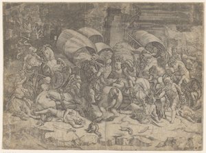 Schlacht zwischen Römern und Karthagern, ca. 218-201 v. Chr. von Agostino Veneziano