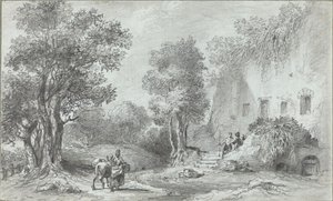 Landschaft mit Bauern vor einem Gasthaus