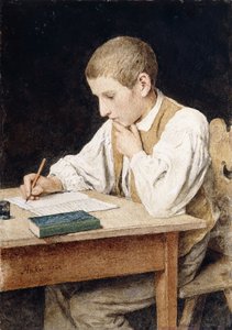 Schreibender Junge, 1902 von Albert Anker