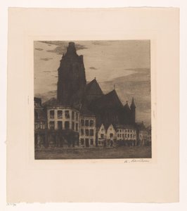 Ansicht der Sint-Walburgakerk in Oudenaarde von Albert Baertsoen (signed by artist)