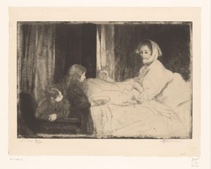 Kinder am Krankenbett ihrer Mutter von Albert Besnard (signed by artist)